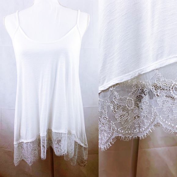 Freshman Tops - 3/$24 White Rayon Lace Trim Long Layering Tank